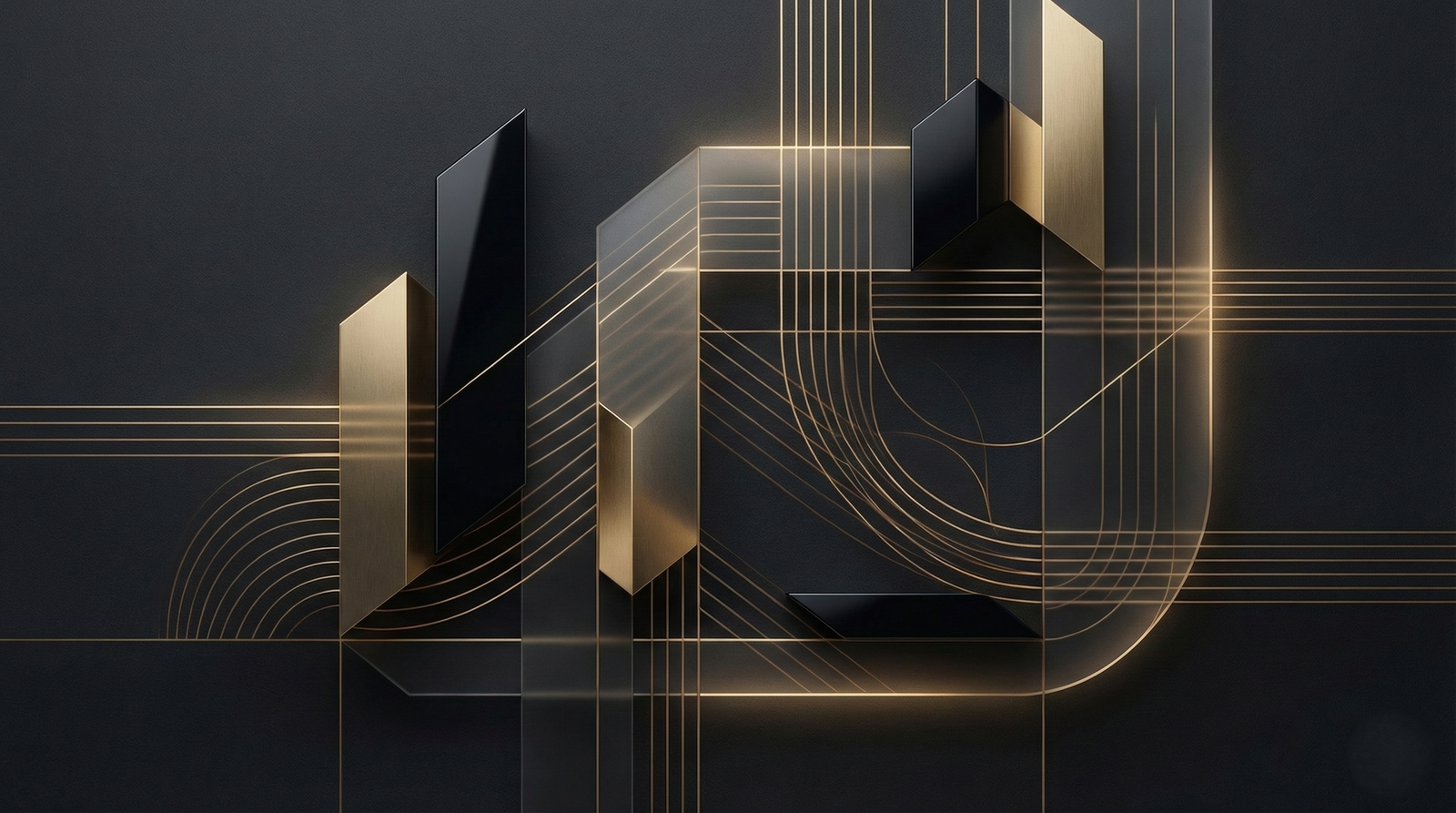 Abstract dark luxury visual with structured gold geometry